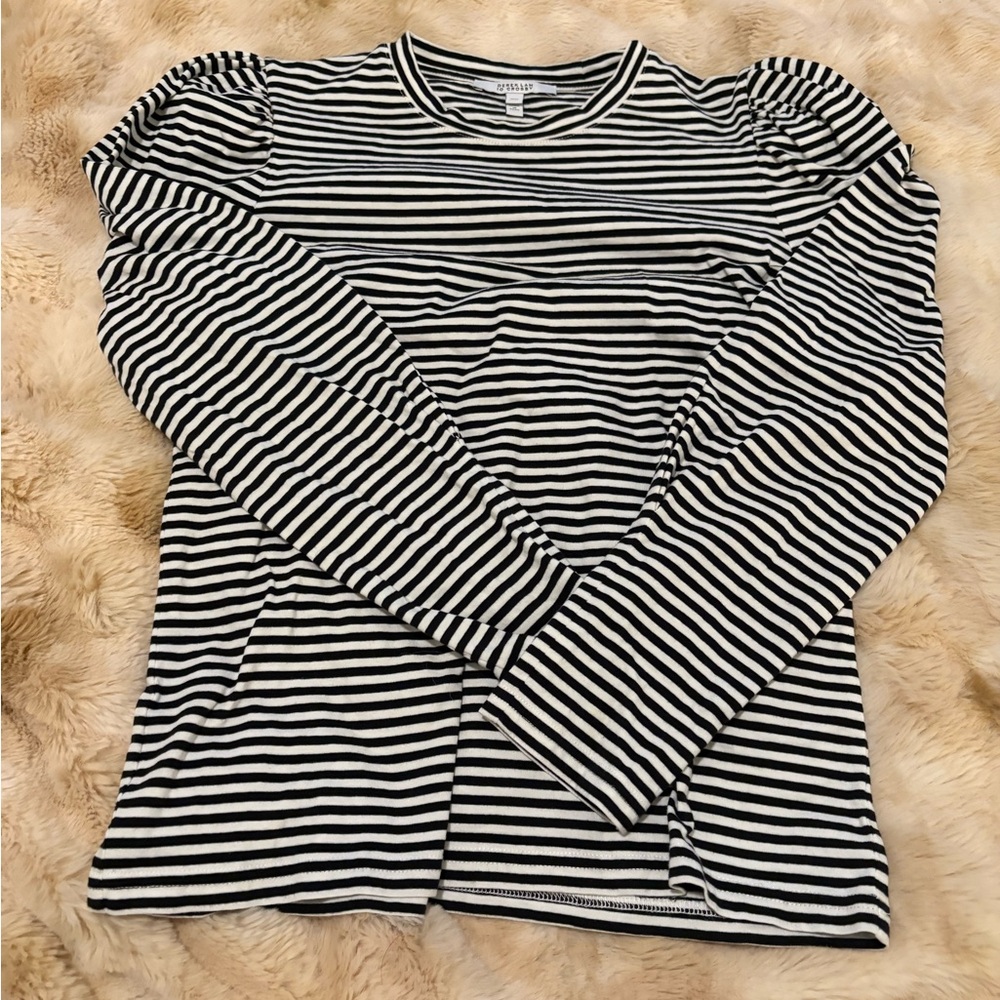 Derek Lam Striped Black and White Long Sleeve Crew Neck Top